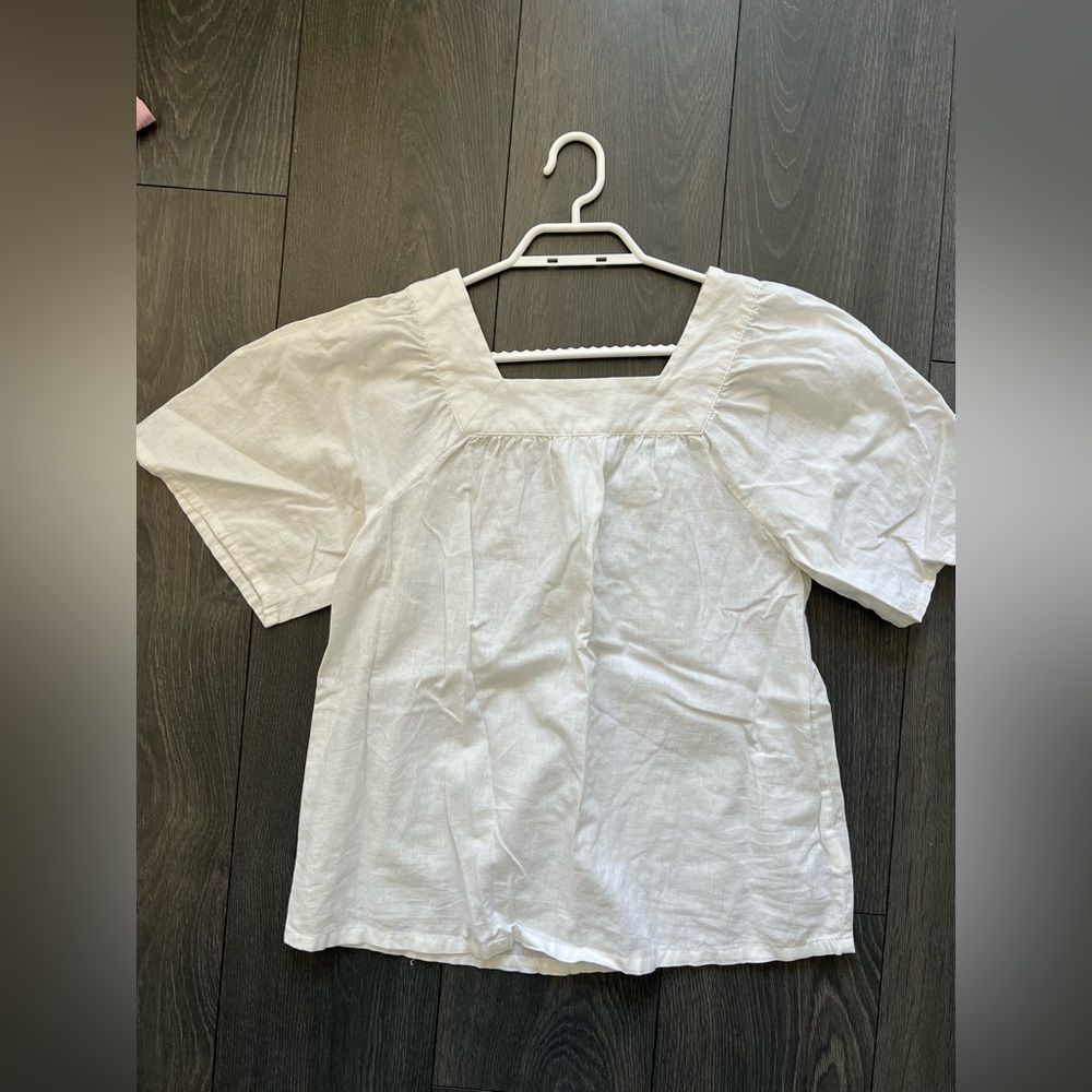 GAP White Square Neck Puff Sleeve Blouse
